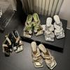 Fashion Hot Selling French Elegant Summer 2025 Women's High Heels Sandals Wear Diamond Studded Slip-On Shoes Rubber Sole Comfortable
