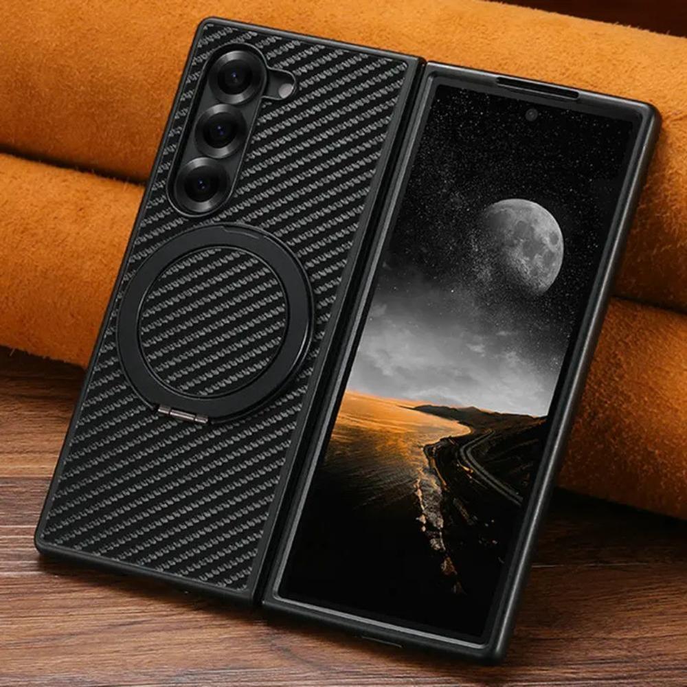 

Luxury Matte Leather Magnetic Wireless Charging Protect Case for Samsung Galaxy Z Fold 7 6 5 Ring Stands Shockproof Back Cover Galaxy Z Fold5