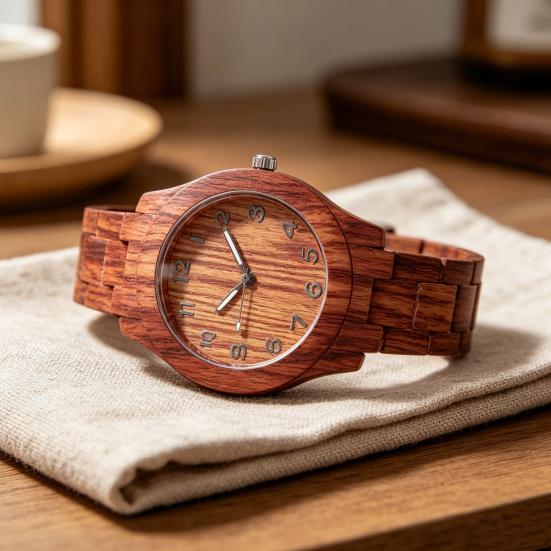Wood Grain Quartz Watch Stylish Round Dial Watch Arabic Numerals Elegant Wristwatch for Men Women Daily Wear Office Parties Dating