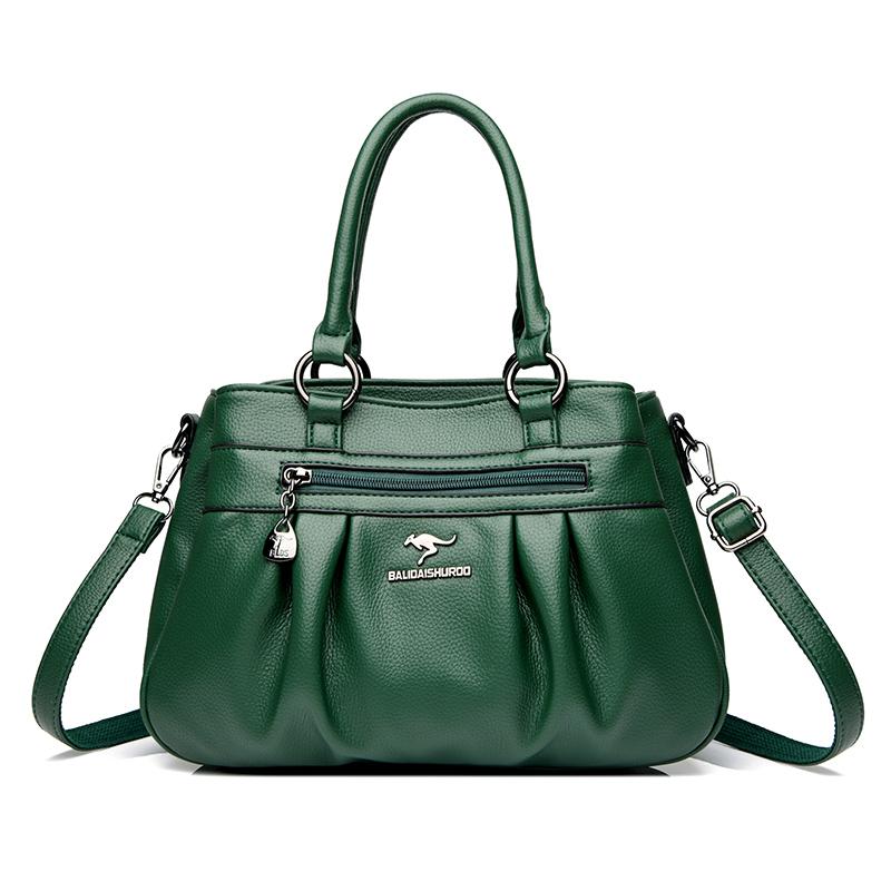 

Женская сумка-тоут в стиле легкой роскоши, винтажная однотонная повседневная сумка через плечо, застежка-молния, высококачественная кожаная сумка кроссбоди, сумки для покупок зелёный