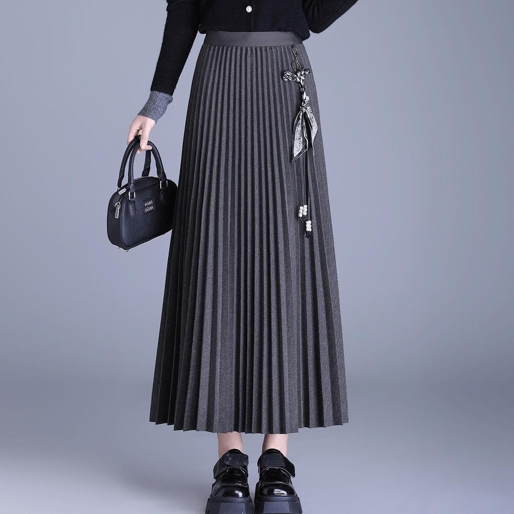 Elegant Mid-Length Wool Pleated Skirt - 2025 Autumn/Winter High-Waisted Slimming Style