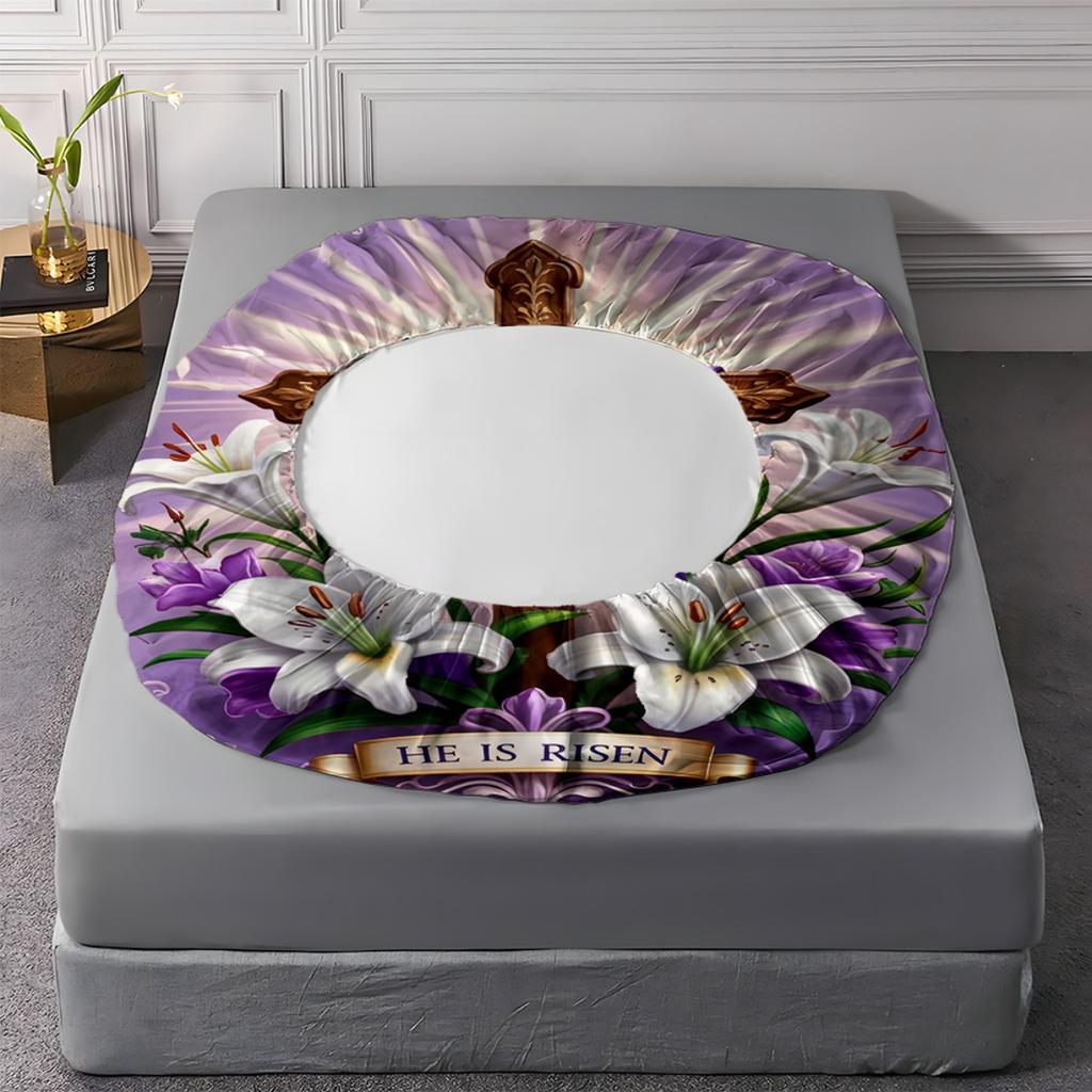 3pcs Fitted Sheet Set - 1*Fitted Sheet with Holy Cross Pattern + 2*Cushion Covers, No Core, Fashionable Soft Comfort Bedding