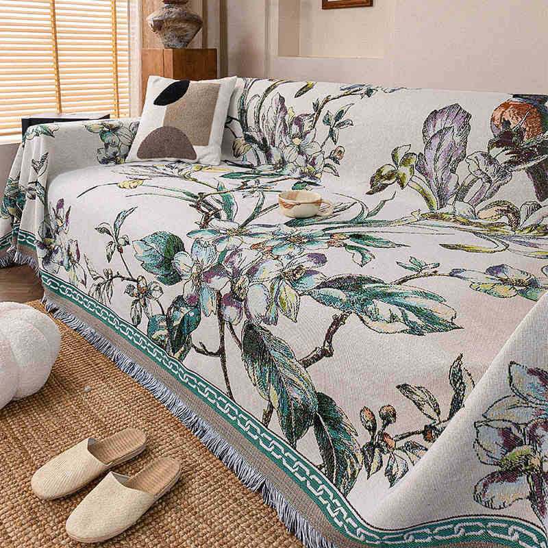 

Чехол для дивана с классическим цветочным узором и кисточками, нескользящий, многофункциональный, подходит для защиты мебели от кресел до 4-местных диванов 180*260cm