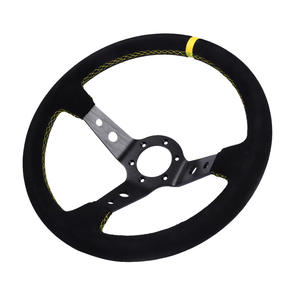 350mm 14 Inch Car Steering Wheel Suede Leather Drift Racing Game Steering Wheel Universal 7031BK-BKMS-YL-YL