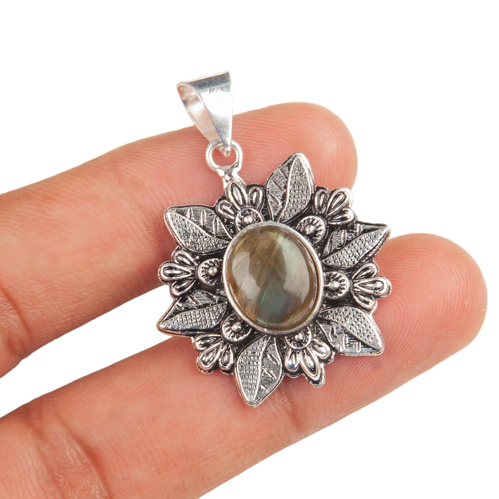 

925 Sterling Silver Labradorite Gemstone Jewelry Handmade Chain Pendant For Her CP-14-13
