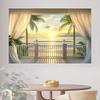 Tropical Beach Sunset Balcony View Tapestry Ocean Sea Palm Tree Wall Hanging Boho Living Room Decor Dorm Bedroom Aesthetic Home