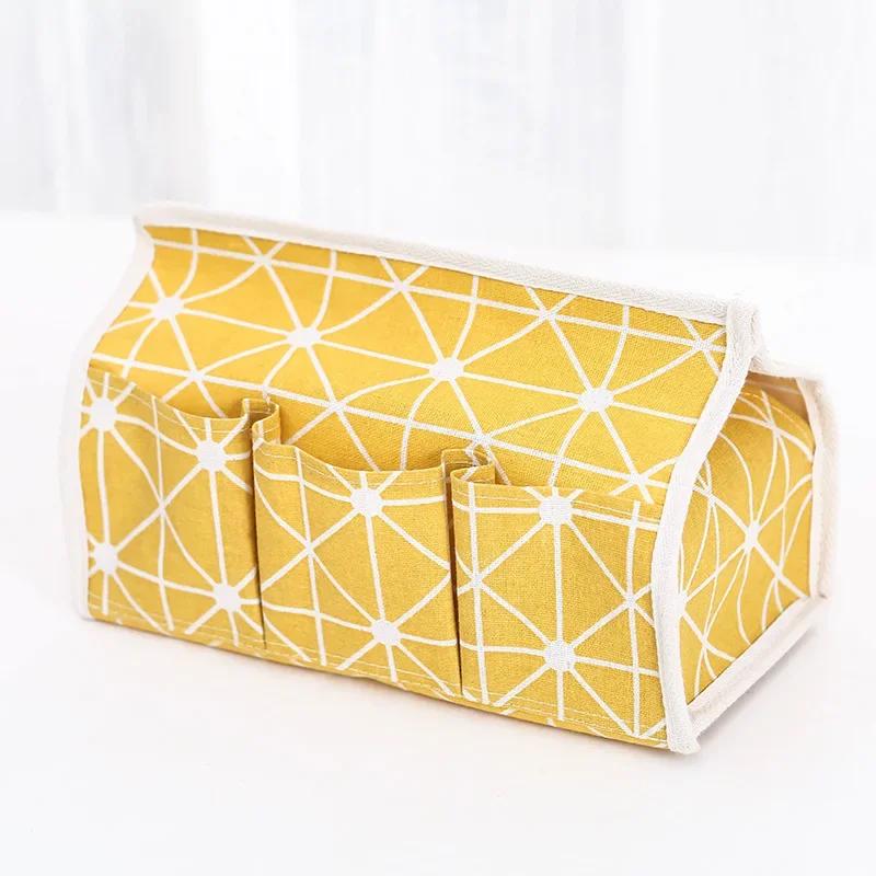 New Pastoral Style Cotton Linen Cloth Art Tissue Box Multifunctional Tissue Pumping Tissue Cover Desktop Debris Storage Box