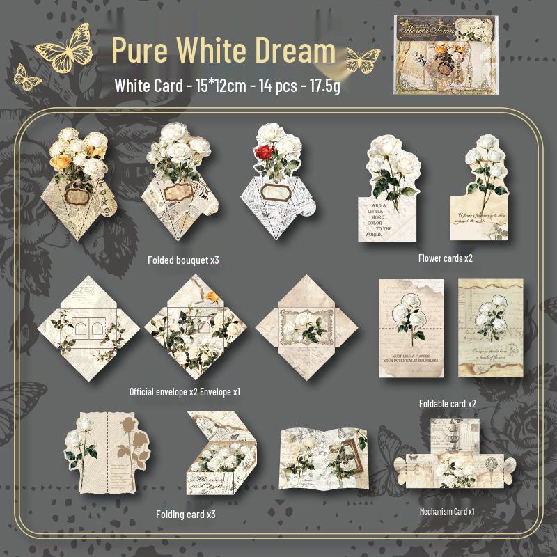 Yu Xian Prosperous Flowers Series: DIY Flower Collage Pack - 14 Pieces, 4 Styles