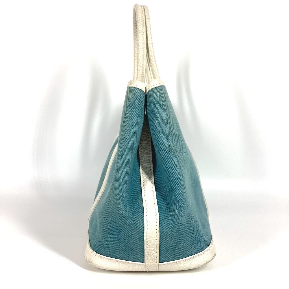 HERMES Garden Party TPM Hand Bag Tote Bag Toile Offishe/Leather blue/White