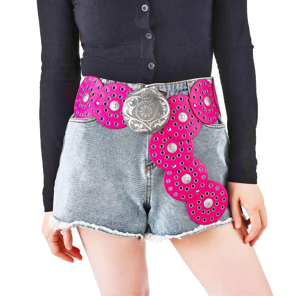 Exaggerated Cowboy Disc Belt Western Style Colorful  Wide Disc Belt Hollow Belt  for Women