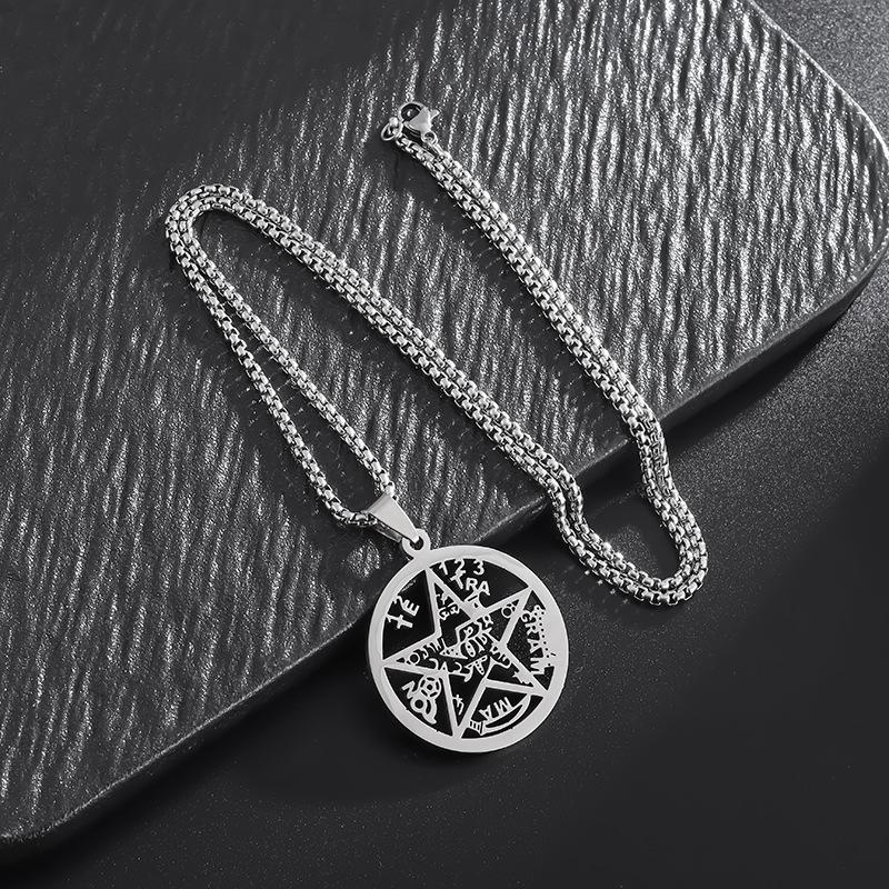 Hip Hop Pentagram Solomon Kabbalah Amulet Hollow Pendant Necklace for Men and Women