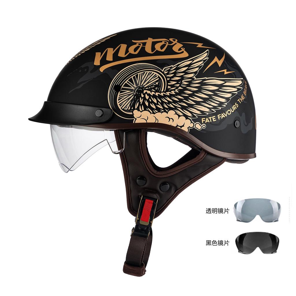 Helmet Men's Motorcycle Pedal Half Helmet Four Seasons Universal Lenses Transparent Women's Helmet Electric Vehicle Riding