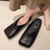 Fashion New Women Mules Summer Elegant Square Closed Toe Flat Slippers Female Shoes Casual Leather Black White Slides Plus Size 35-42