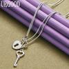 925 Sterling Silver Key Heart Lock Necklace Snake Chain Women's Wedding Fashion Charm Jewelry