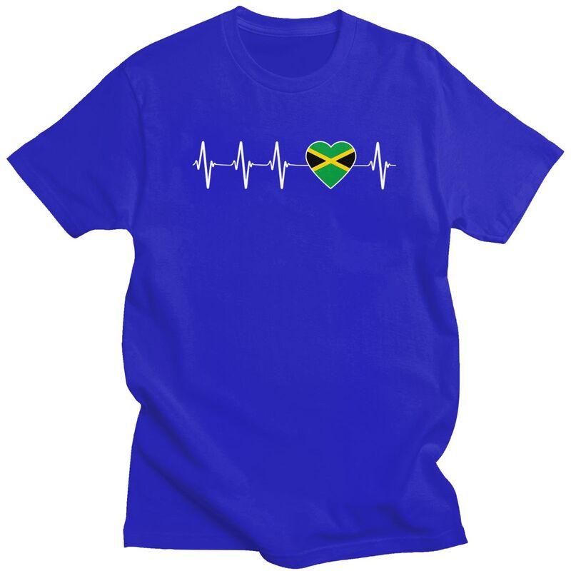 Custom Cool Jamaican Heartbeat Jamaica Flag T Shirt Men Short Sleeves Pure Cotton Tshirt Casual Tee Tops Streetwear Tshirts
