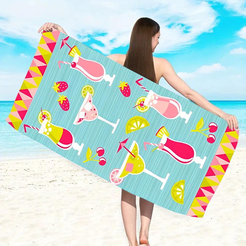 1pc Fruit Printed Beach Towel, Quick Drying and Absorbent Soft Swimming Towel, Multi-functional Sand Proof Beach Towel
