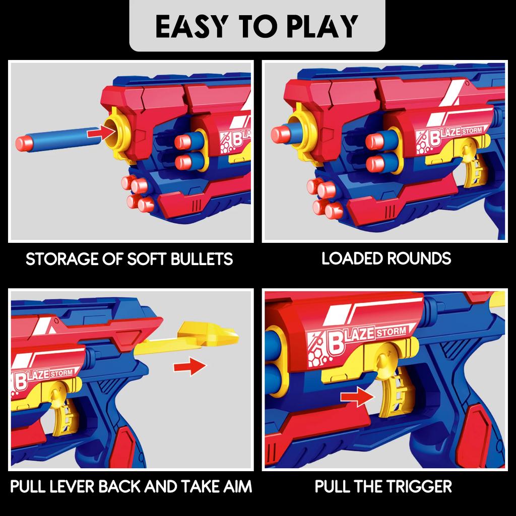 Soft Kids Bullet Toy Gun Dart Blaster 6-Dart Storage Backup  Outdoor Shooting Game Toys Toy Foam Blaster Xmas Birthday Gifts