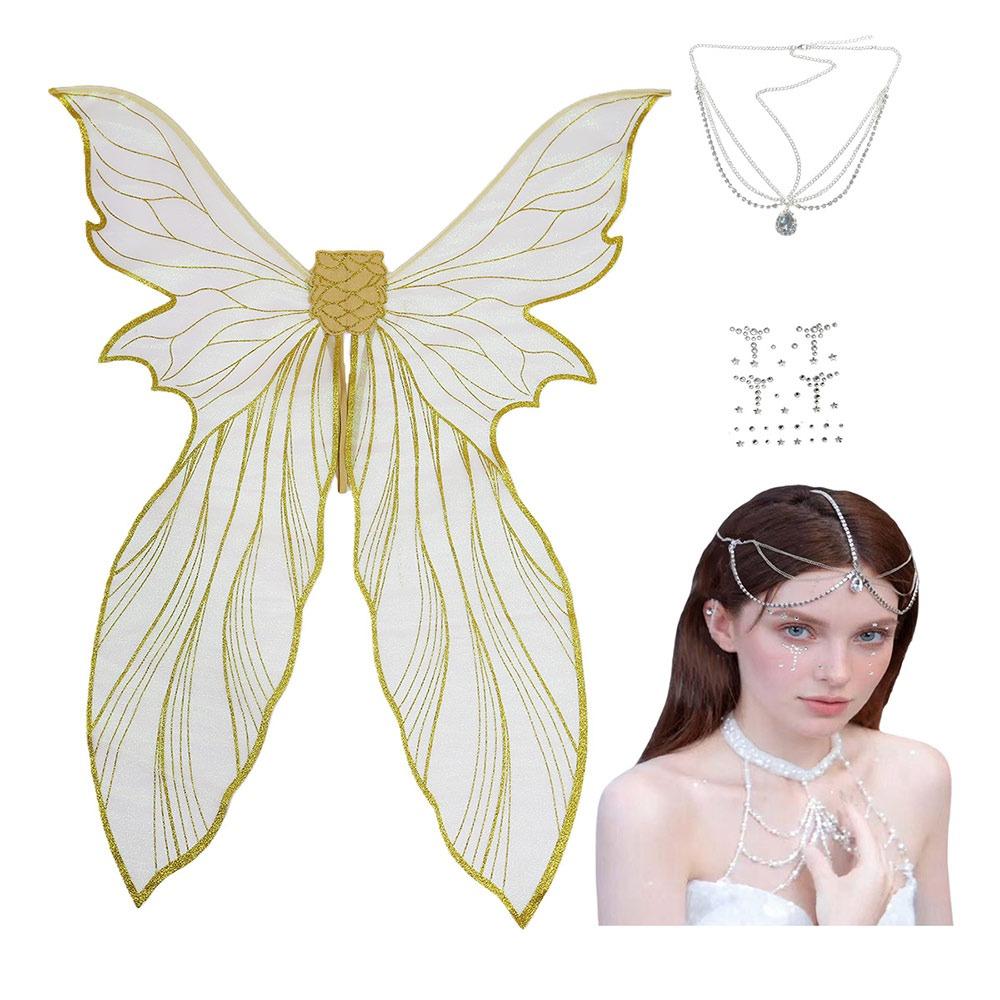 Magical Mermaid Fairy Wings Headpiece With Stickers Angel Wings Colorful Elf Cosplay Wing for Women Girls