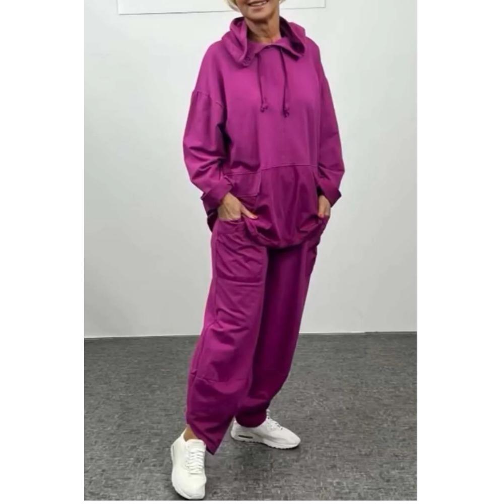 

Новый осенне-зимний женский повседневный модный комплект, однотонная рубашка с длинным рукавом, длинные брюки и двухпредметный комплект с капюшоном 5XL красный