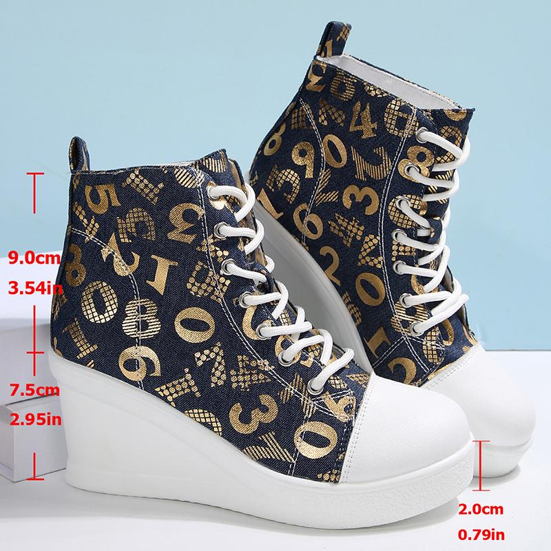 

Fashion Letter Printing Wedge Sneakers for Women Fashion High Top Casual Sports Shoes Woman Non Slip Lightweight Walking Shoes Plus Size 42 синий