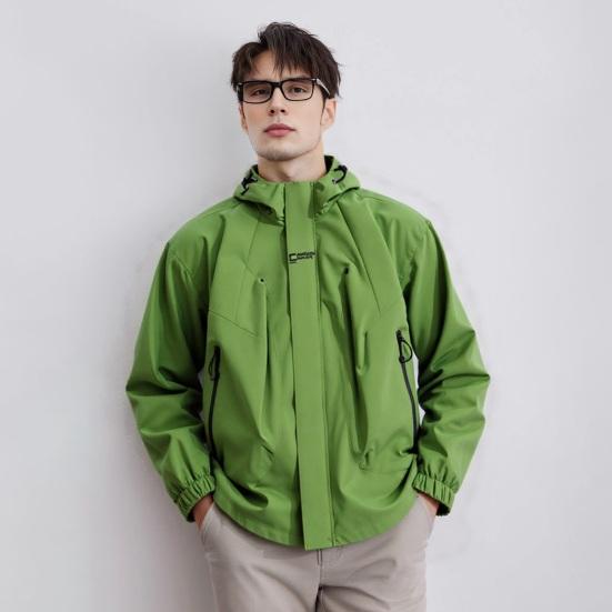 Couple Waterproof Jacket Hooded Long Sleeve Spring Autumn Casual Jacket with Pockets Solid Color Outdoor Travel Outerwear