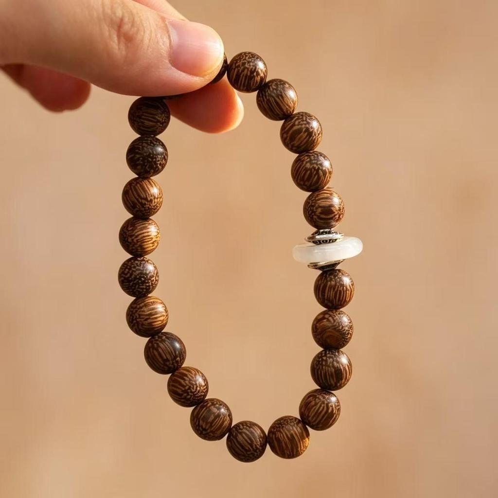 Boutique Exquisite Agarwood & White Crystal Peace Ring Ethnic Bracelet for Women