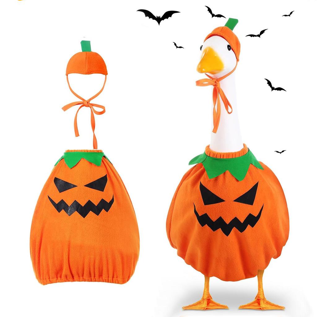 23 Inch Halloween Porch Goose Ghost Costume with Witch Hat and Pumpkin Basket for Porch Yard Holiday Decor