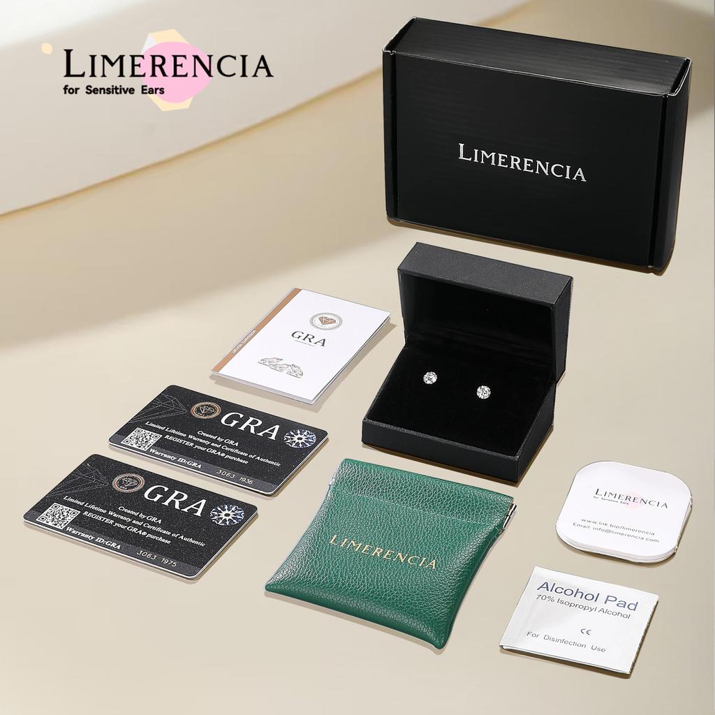 Limerencia Moissanite Stud Earrings, Pure Titanium, Unisex, D-Colored VVS1 Moissanite Stud Earrings, 1 Pair, Permanent Wear, Medical Grade, Hypoallerg