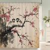 Chinese Style Plum Blossom Birds Shower Curtain, Texture Fabric Bathroom Decor Waterproof Flowers Bathroom Curtains With Hooks