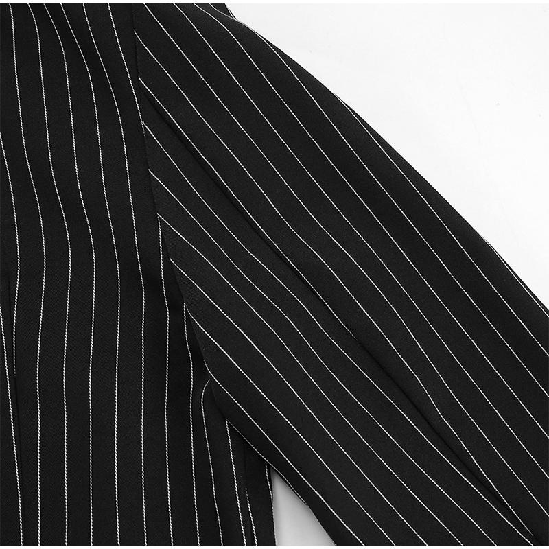 2025 New Spring Autumn Vintage Coats for Women Fashion French Style Long Sleeve Jackets Striped Turn-down Collar Commuter Outerwear