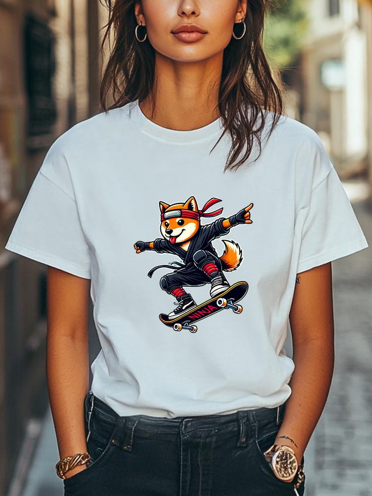 Ninja Dog Skateboarding  Cool Shiba in Martial Art Gear Men Women Unisex T-Shirt Unisex T-Shirt XXXL