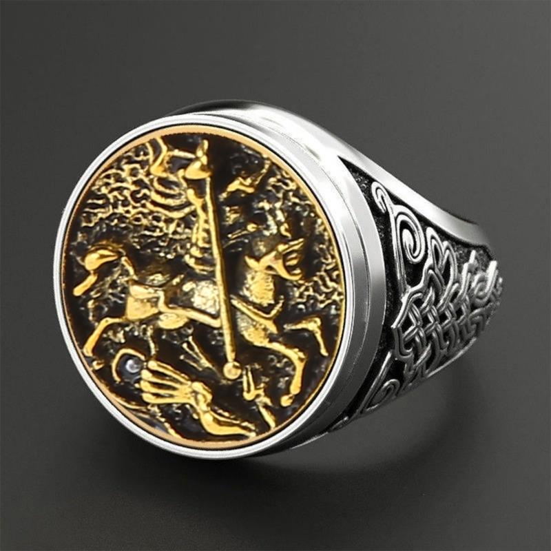 Men's Rings Handmade Jewelry Gifts Sovereign Saint George Portrait Roman Soldier Ring Fashion for Men Husband Boyfriend