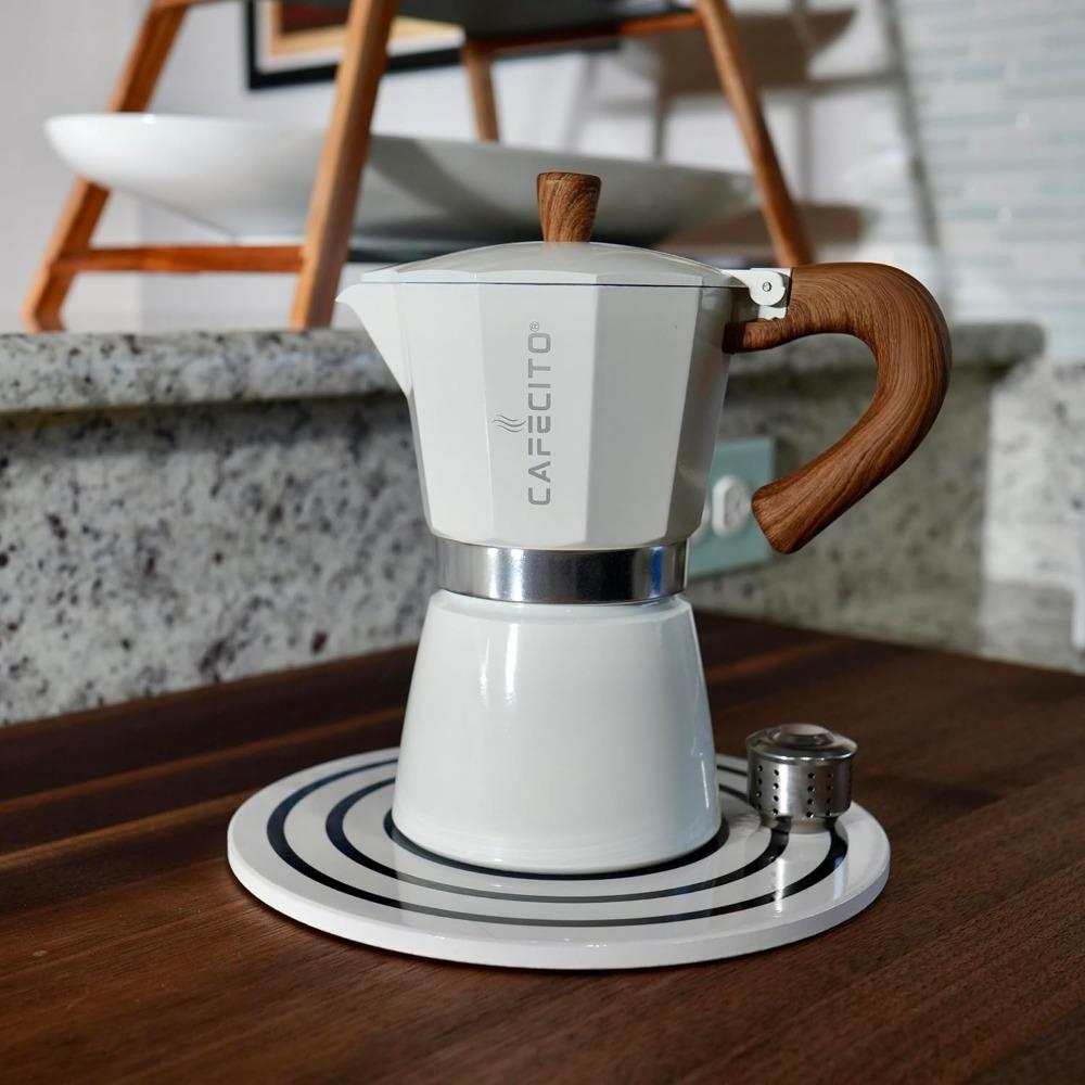 Cuban Coffee Starter Kit | Cafecito 6 Cups Moka Pot Set | Cafetera Cubana Stovetop Espresso Maker Set | Anti-Splash Valve Includ