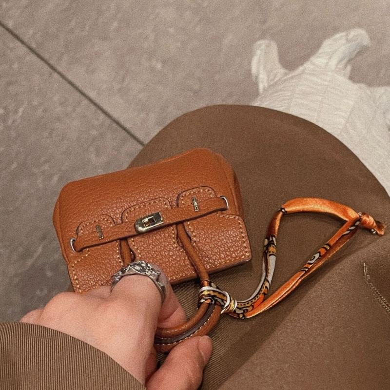 Mini Wireless Earbuds Case Organiser Key Holder Charm Faux Leather Keyring Pouch Various Vibrant Color Choice