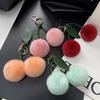 Keychain Key Fob Bag Pendant Fluffy Cherry Keyring Bag Hanging Leaf Artificial Rabbit Fur Ball Key Holder Plush Bag Accessories
