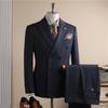 Men's High-End Pinstripe Wool Double-Breasted Three-Piece Suit: Anti-Wrinkle, Formal Groomwear