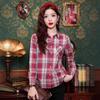 Women's long-sleeve plaid shirt 2026 new Korean style fashion design slim casual top