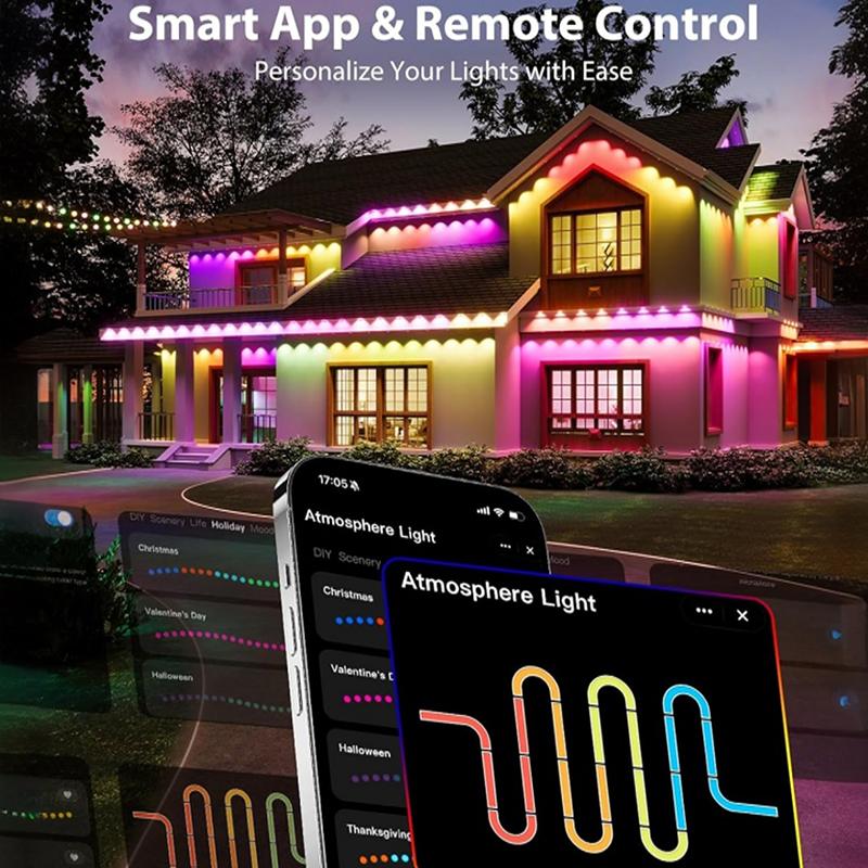 Smart Eaves Lights RGB Permanent Outdoor Lights LED String Lights with App/Remote Control for House Roof Holiday Decoration