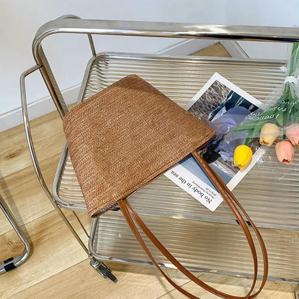 Summer Beach Totes Bag INS Style Women Handbags Casual Straw Bucket Bag  Girls
