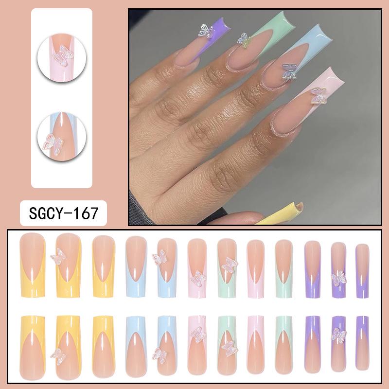 O5 Unhas Postiças Longas Europeias e Americanas - Adesivos de Nail Art Vestíveis para Garota Quente