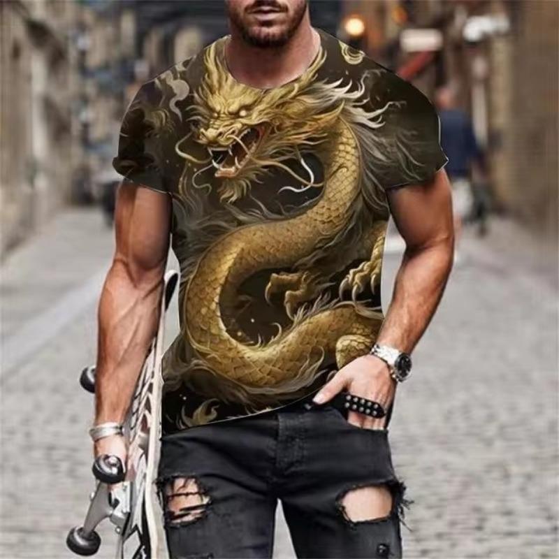 Dragon Totem 3d Printed Summer Men's T-Shirt Short Sleeve Fashion Street Casual Creative Personality Tough Guy Style Clothing