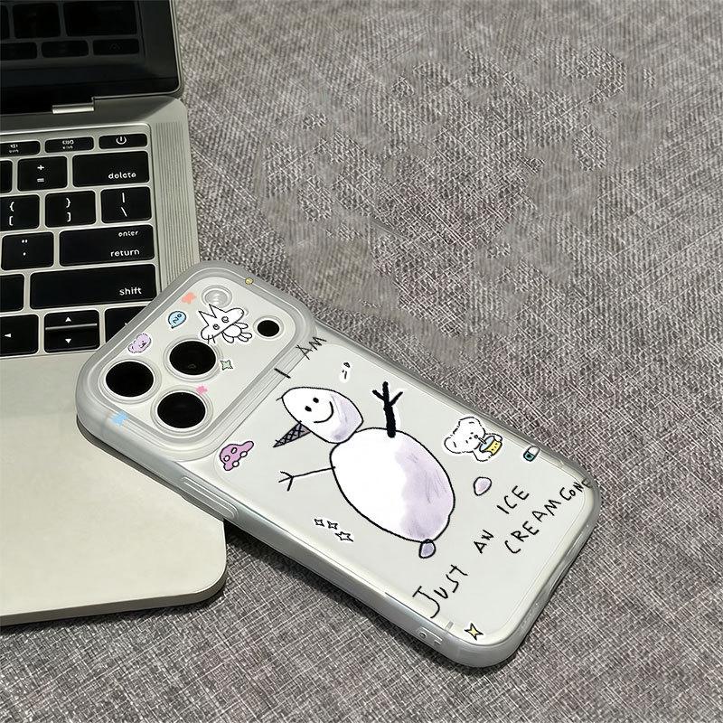 

Transparent Cartoon Phone Case with Integrated Button for Apple 16/17, Cute 13, 16 Pro, 17 Pro Max, Frosted Edge. Apple 16 Pro Integrated Button