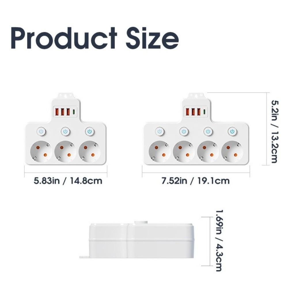 New EU Standard Power Strip Independent Switch Wall Mounted Charging Multiple Ports USB Charger Office Use