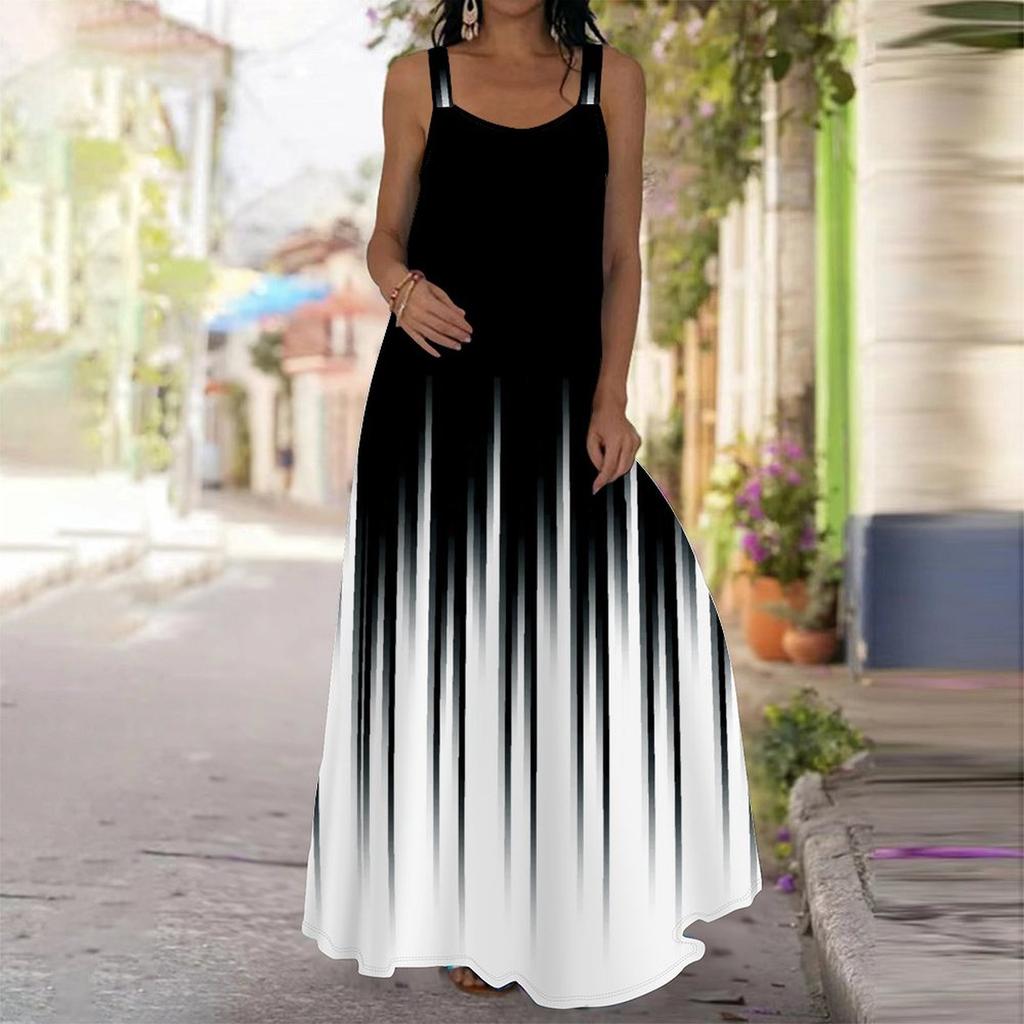 Women's Slip Dress Maxi Long Dress Gradient Vertical Stripes Print Stitching Print Dress Spring & Summer Leisure Vacation