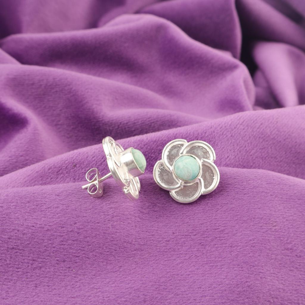 Round Amazonite Stone 925 Silver Stud Post Wife Gift Push Back Earrings Jewelry EE-157-25