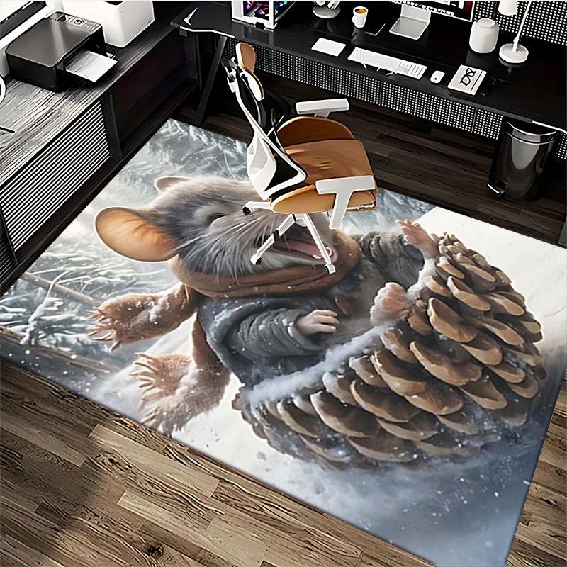 1pc Anime Mouse on Pinecone Chair Mat - Winter Wonderland Office Rug for Desk, Anti-Slip Carpet for Home Decor, Suitable for All Seasons and Rooms.C01