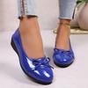 Retro Solid Round Toe Wedge Heel Pumps Women 2025 Summer Bowknot Decoration Patent Leather Pumps Sweet Mary Jane Shoes Women