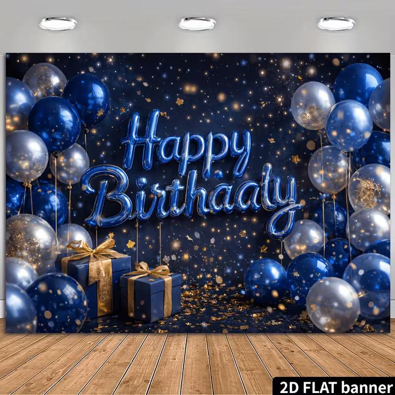 

2D Glitter Balloon Gift Box Happy Birthday Backdrop Banner for Night Party Supplies 47.2x31.5inch/120*80cm