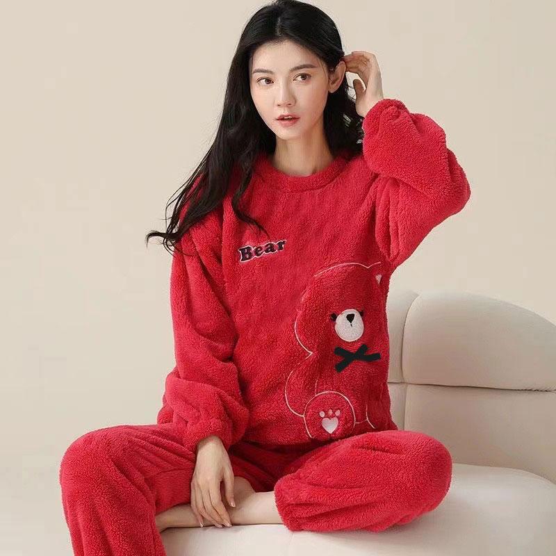 2025 Autumn Winter Cartoon Pajamas Sets for Women Warm Thicken Pajama Long Sleepwear Girl pyjamas Coral Fleece Homewear Clothes