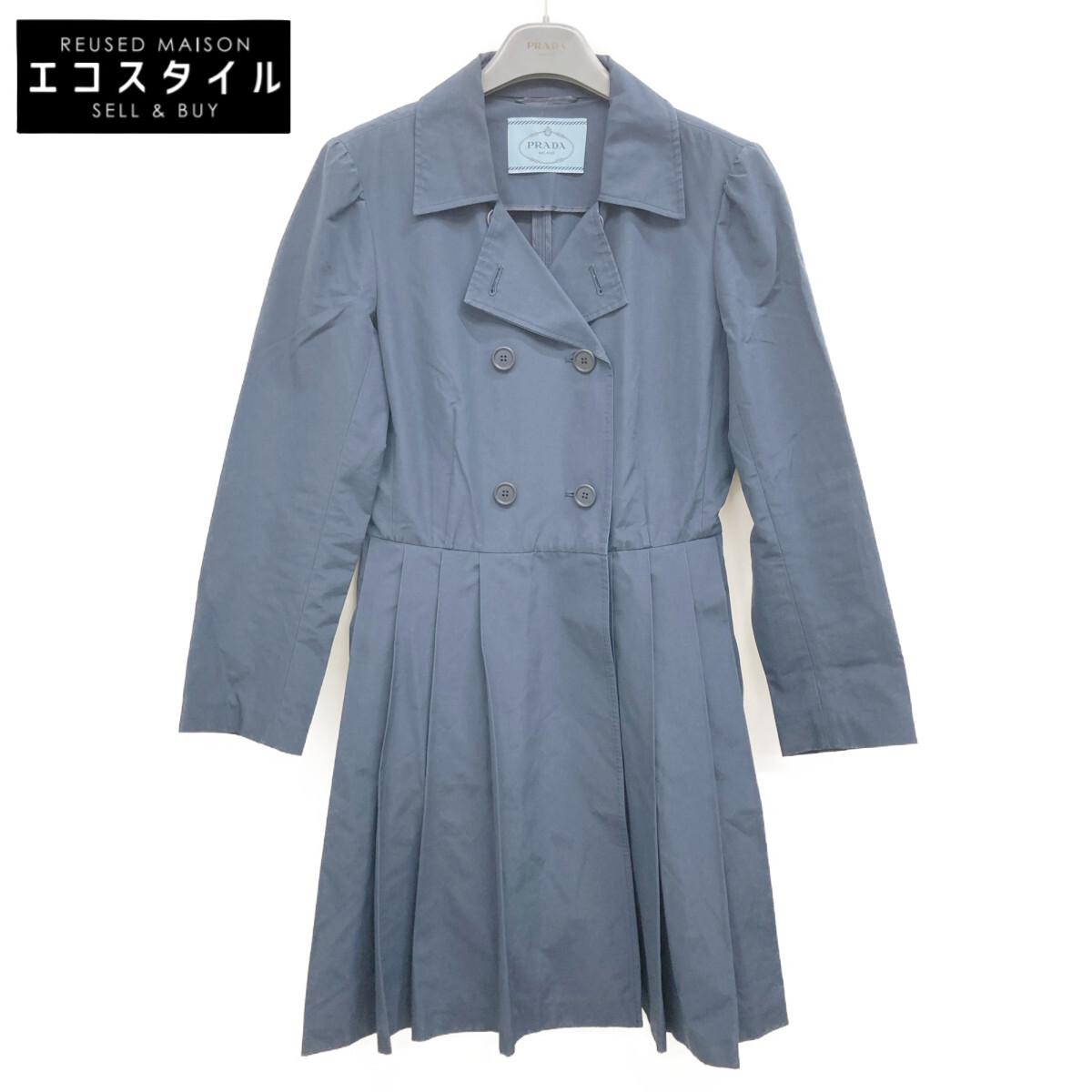 

PRADA 13 Stainless Steel Navy Cotton x Polyester Gathered Trench Coat coat 38 NavyUsed
